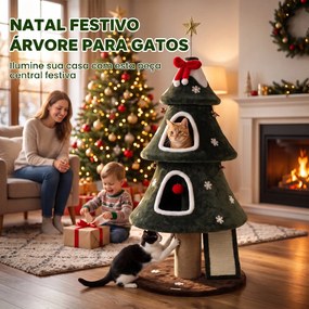 Árvore Arranhadora para Gatos 132 cm com 2 Casinhas, Design de Natal, Escada de Sisal, Verde