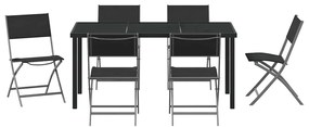 Conjunto de Jantar para Jardim 7 Peças Preto Textilene e Aço