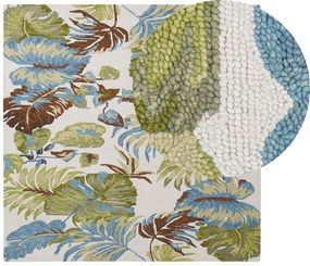 Tapete de lã com padrão de folhas multicolor 200 x 200 cm KINIK Beliani