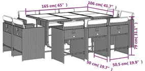 11 pcs conj. jantar jardim c/ almofadões vime PE bege misturado