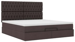 Estrutura de cama otomana com colchão tecido castanho escuro
