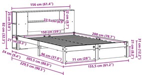 Cama com estante sem colchão 150x200 cm pinho maciço branco