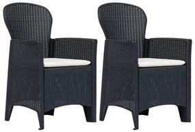 vidaXL Cadeiras jardim + almofadão 2pcs plástico antracite aspeto vime