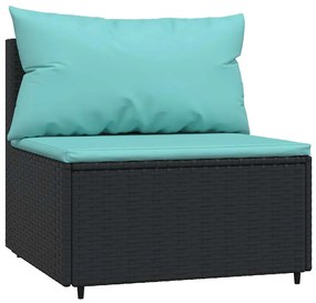 Sofás de centro p/ jardim c/ almofadões 2 pcs vime PE preto