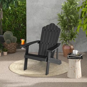 Cadeira de jardim Adirondack com suporte para copos em madeira de grão resistente às intempéries, jardim e terraço Preto