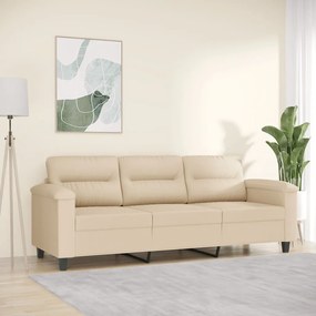 Sofá de 3 lugares 180 cm tecido de microfibra creme