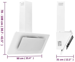 Exaustor de parede 90cm aço inoxidável e vidro temperado branco