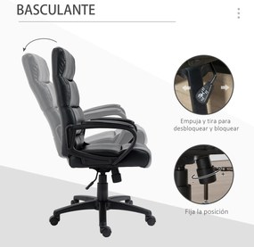 Vinsetto Cadeira de Escritório Giratória Cadeira de Escritório Ergonómica com Altura Ajustável Apoio para os Braços Alto Acolchoado de Couro Sintético 66x66x107-114cm Preto