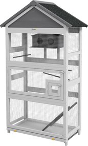 Gaiola para Aves com Suporte, 92 x 52 x 171 cm, Telhado de Asfalto Impermeável, Cinzento
