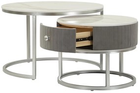 CONJUNTO DE MESAS DE CAFÉ CINZENTAS 2 PEÇAS CM Ø 70X45-50X40 CINZA E PRATA