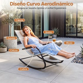 Cadeira de baloiço para exterior, respirável, com braços curvos e encosto de cabeça amovível, para varanda, jardim ou terraço, bege