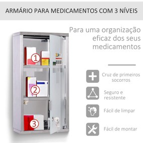 HOMCOM Armário de Medicamentos Armário de Primeiros Socorros de Aço In