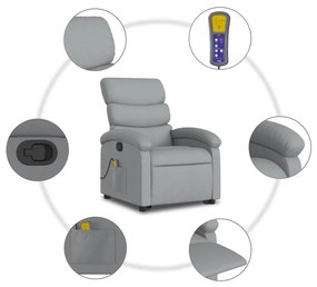 Poltrona reclinável massagens tecido cinzento-claro