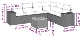 7 pcs conjunto de sofás p/ jardim c/ almofadões vime PE preto