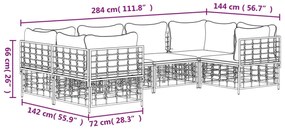 6 pcs conjunto lounge de jardim c/ almofadões vime PE antracite