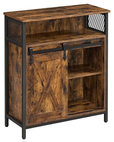 Aparador, armário de cozinha com porta de correr estilo campestre 30 x 70 x 80 cm castanho Vintage-preto