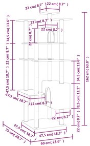 Árvore p/ gatos c/ postes arranhadores sisal 162 cm cinza-claro