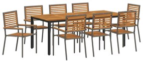 Conjunto de Jantar para Jardim de 9 Peças em Cinza Rattan de Poliéster
