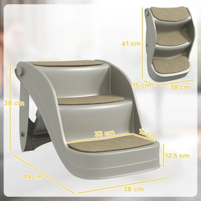 Escada para Cães de 3 Degraus Dobrável Escada para Animais de Estimação com Tapetes Antiderrapantes 49x38x38 cm Cinzento