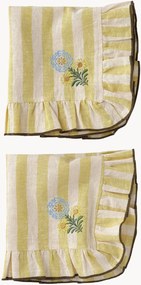 Guardanapos às riscas com motivos bordados e folhos Elly, conjunto de 2