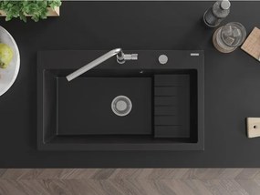 Mexen Omar lava-louça de granito com 1 cubas 800 x 480 mm, preto, sifão de cromado - 6520801005-77
