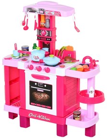 HOMCOM Conjunto de brinquedos de cozinha para crianças acima de 3 anos educacional com 38 acessórios incluídos 78x29x87 cm Rosa