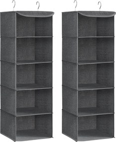 Conjunto de 2 organizadores suspensos 30 x 30 x 90 cm para guarda roupa cinzentos