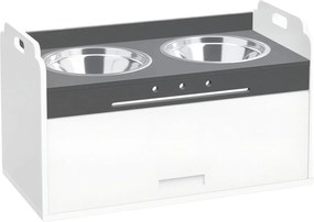PawHut Comedouro Elevado para Cães com Armário de Armazenamento, 2 Tigelas com Anéis Antiderrapantes, 60 x 30 x 35,5 cm, Branco | Aosom Portugal