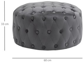 HOMCOM Pufe Otomano Tamborete estofado em veludo com botões Apoio para os pés acolchoado macio de desenho vintage Φ60x33 cm cinza escuro