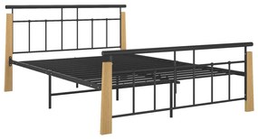 Estrutura de cama 140x200 cm metal/madeira de carvalho maciça