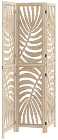 HOMCOM Biombo de 3 Painéis Separador de Ambientes Dobrável 120x170 cm com Estampado de Folhas de Palmeira Tropical Madeira