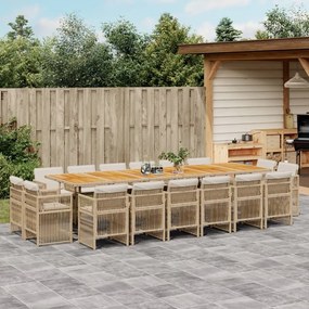 17 pcs conjunto de jantar p/ jardim c/ almofadões vime PE bege