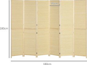 Biombo de bambu com 6 painéis, 270 x 180 cm, divisória dobrável para separar divisões - natural