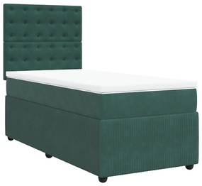 Cama com molas/colchão 90x190 cm veludo verde-escuro