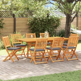 Cadeiras de Jardim Dobráveis vidaXL com Almofada Cinza 8pcs em Madeira de Acácia Sólida