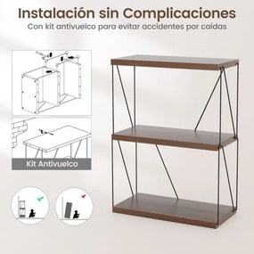 Estante multiusos de 3 níveis com estrutura metálica para arrumação doméstica Estante 61 x 82 cm Nogueira
