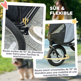 Carrinho de Passeio para Cão, 101 x 64 x 93 cm, Dobrável, Cinzento