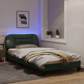 Estrutura de cama c/ luzes LED 100x200cm tecido cinzento-escuro