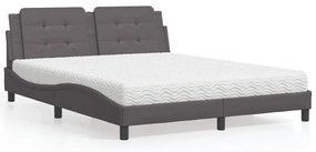Cama com colchão 160x200 cm couro artificial cinzento