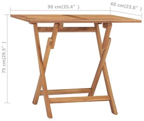 Mesa de jantar para jardim dobrável 90x60x75 cm teca maciça