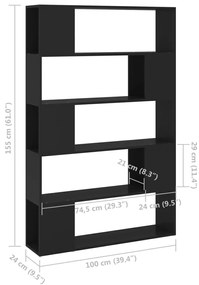 Estante/divisória 100x24x155 cm derivados de madeira preto