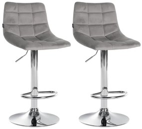 Conjunto de 2 bancos de bar Jerry em veludo com estrutura cromada 87-108,5 x 43 x 46,5 cm Cinzento