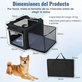 Saco de transporte dobrável e portátil Tamanho M - 90 x 76 x 48 cm para animais de estimação com 2 aberturas e janela Tapete macio Preto