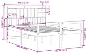 Cama com estante sem colchão 140x200 cm pinho maciço branco