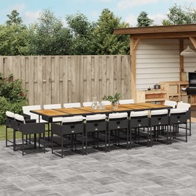 vidaXL 17 pcs conjunto de jantar p/ jardim c/ almofadões vime PE preto
