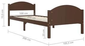 Estrutura de cama 100x200 cm pinho maciço castanho-escuro