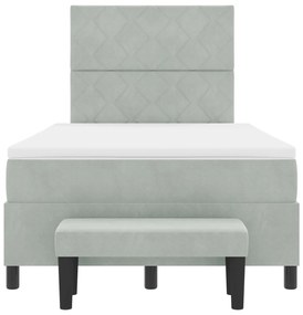 Cama Box Spring com Colchão e Banco Cinza Claro 120x200 cm Veludo