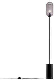 Candeeiro de pé Art Deco preto com vidro fumê - Rid