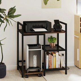 Suporte para impressora 63,5 x 40 x 72 cm com estação de carregamento de 3 níveis com rodas bloqueáveis Castanho