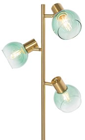 Candeeiro de pé Art Deco dourado com vidro verde 3 luzes - Vidro Art Deco